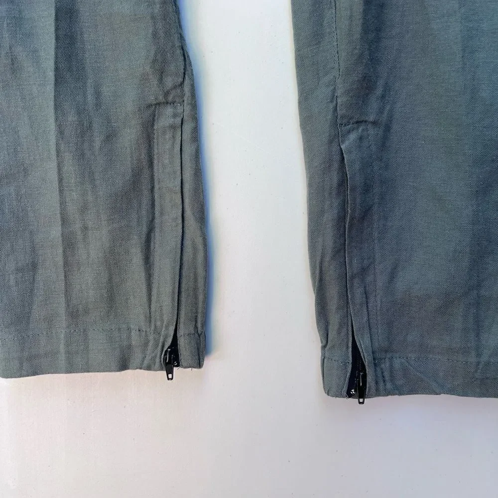 SAKS Fifth Avenue Linen Blend Joggers Ankle Zip Elastic Waist M